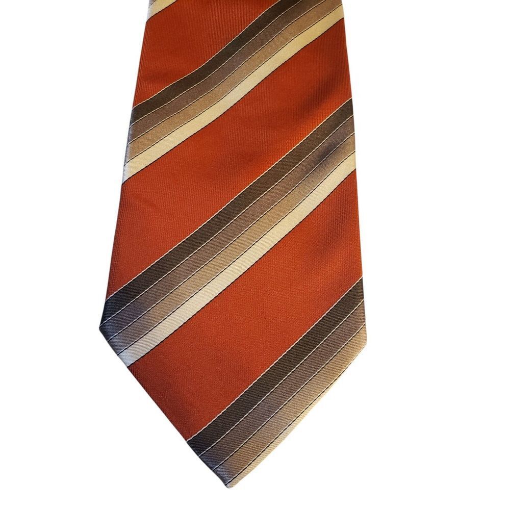 Giorgio Armani Mens Tie Designer  Luxury Italian Silk‎ Orange Gray Cream Stripe